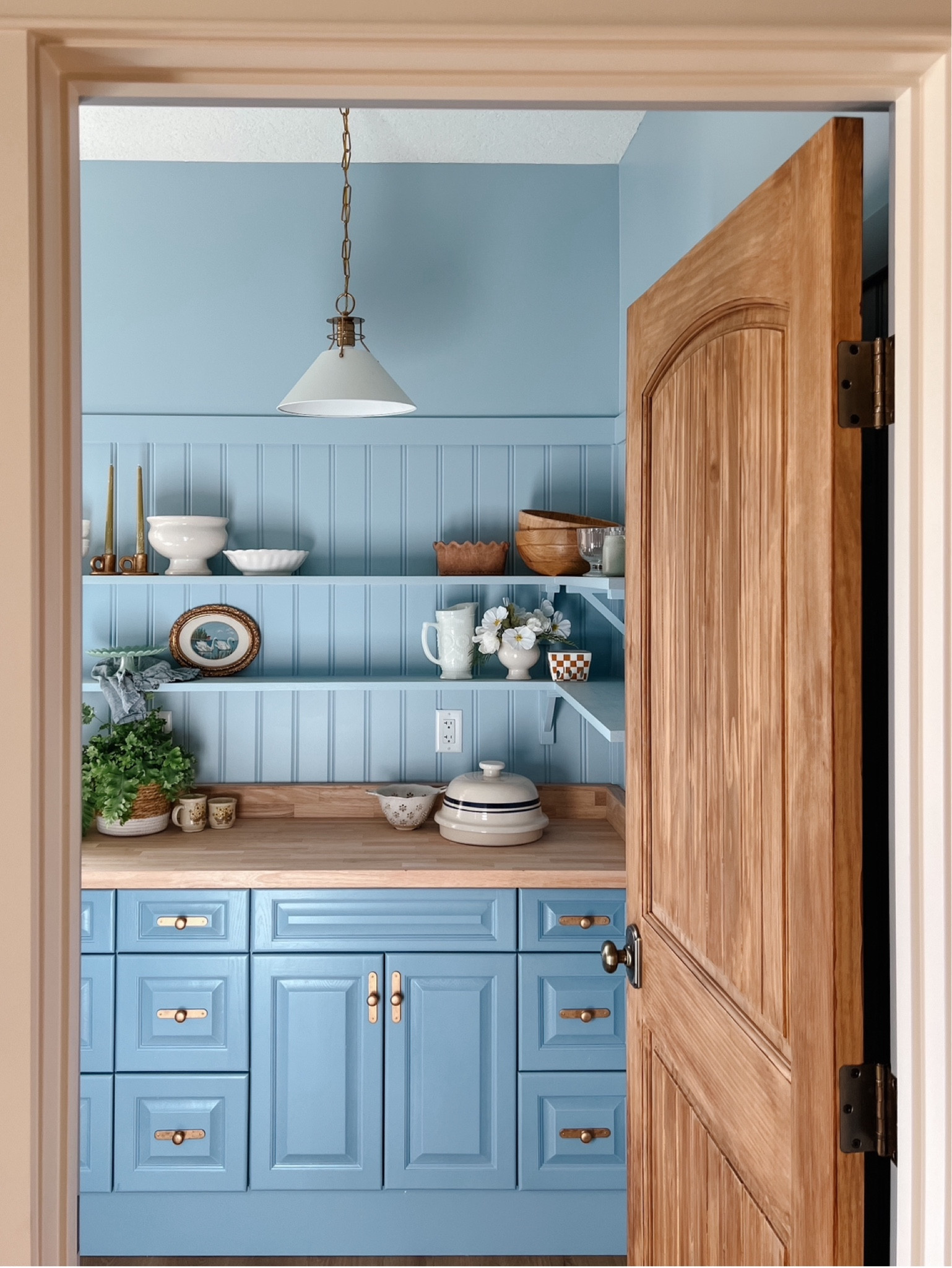 Unfinished pine interior solid door, wide wainscotting 

#LTKhome