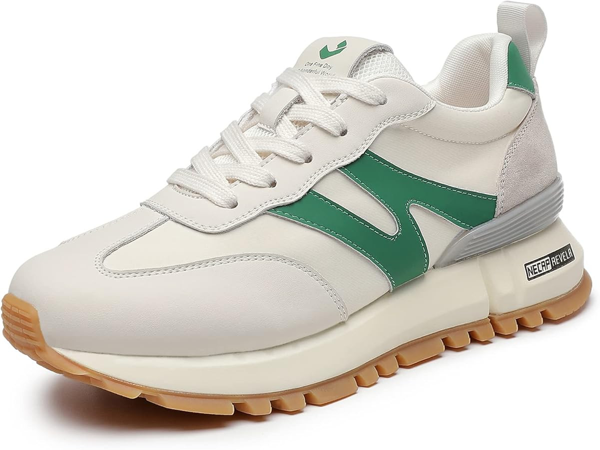 somiliss Sneakers for Women Genuine Leather Suede Patchwork Casual Lace Up Non-Slip Walking Shoes Comfortable Tennis Running Shoes Womens Fashion Sneakers | Amazon (US)