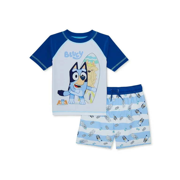 Bluey Toddler Boys Rash Guard and Swim Trunks Set with UPF 50, 2-Piece, Sizes 2T-5T | Walmart (US)