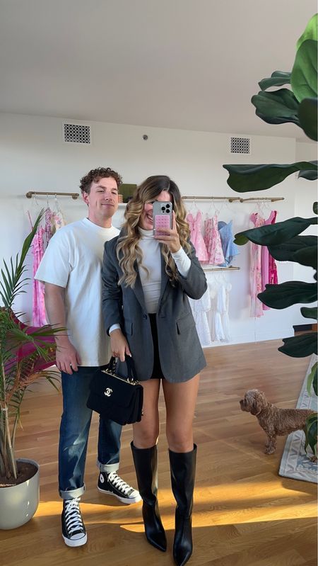 Fall transitional outfit ideas for couples from American Eagle. 
I am loving this oversized blazer look 
I am wearing my normal size small Alex is in his normal large 32x30

#LTKstyletip #LTKfindsunder50 #LTKmens