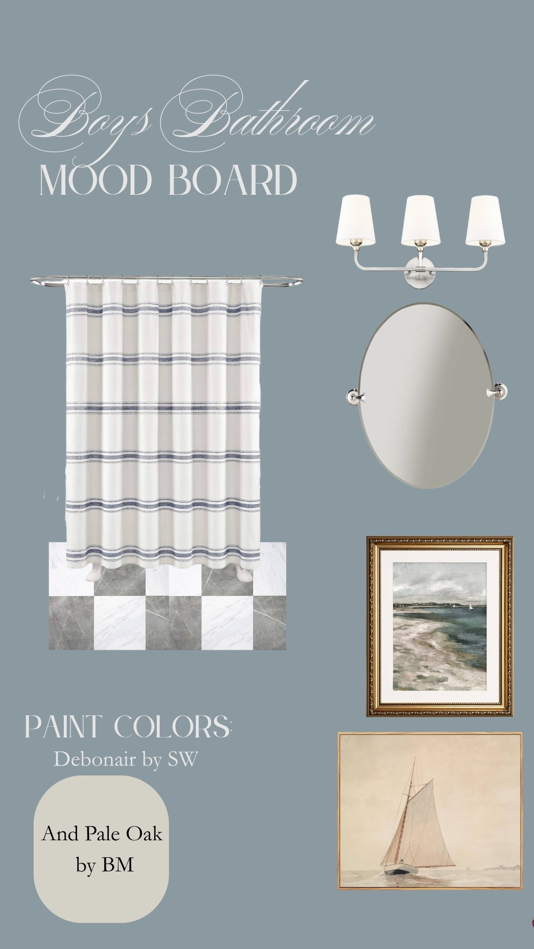 Hiya bathroom nautical themed bathroom peel and stick tile framed art striped shower curtain bathroom
Vanity light 

#LTKKids #LTKHome