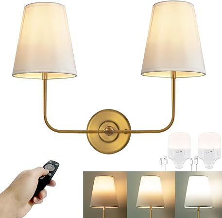PASSICA DECOR Battery Operated Wall Sconce 1 pcs wiht two Shade Not Wiring Dimmable Lamp with Rem... | Amazon (US)