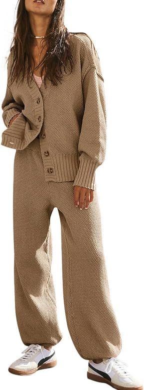 LANSGELING Women's 2 lounge Knit Sweater Sets Trendy Outfits Oversized Slouchy Hailee Cardi Cozy | Amazon (US)