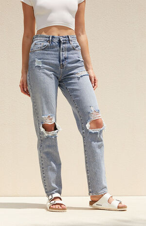 PacSun Eco Medium Blue Distressed Dad Jeans | PacSun | PacSun