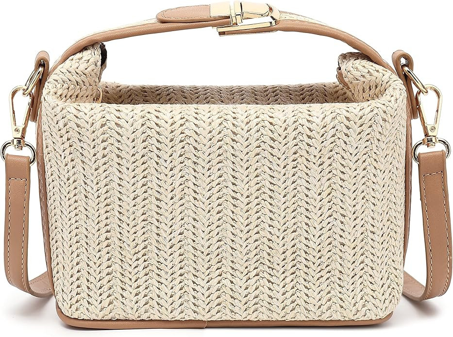 Straw Crossbody Bags for Women, Beach Bag with Zipper Closure, Woven Straw Shoulder Top Handle Ba... | Amazon (US)