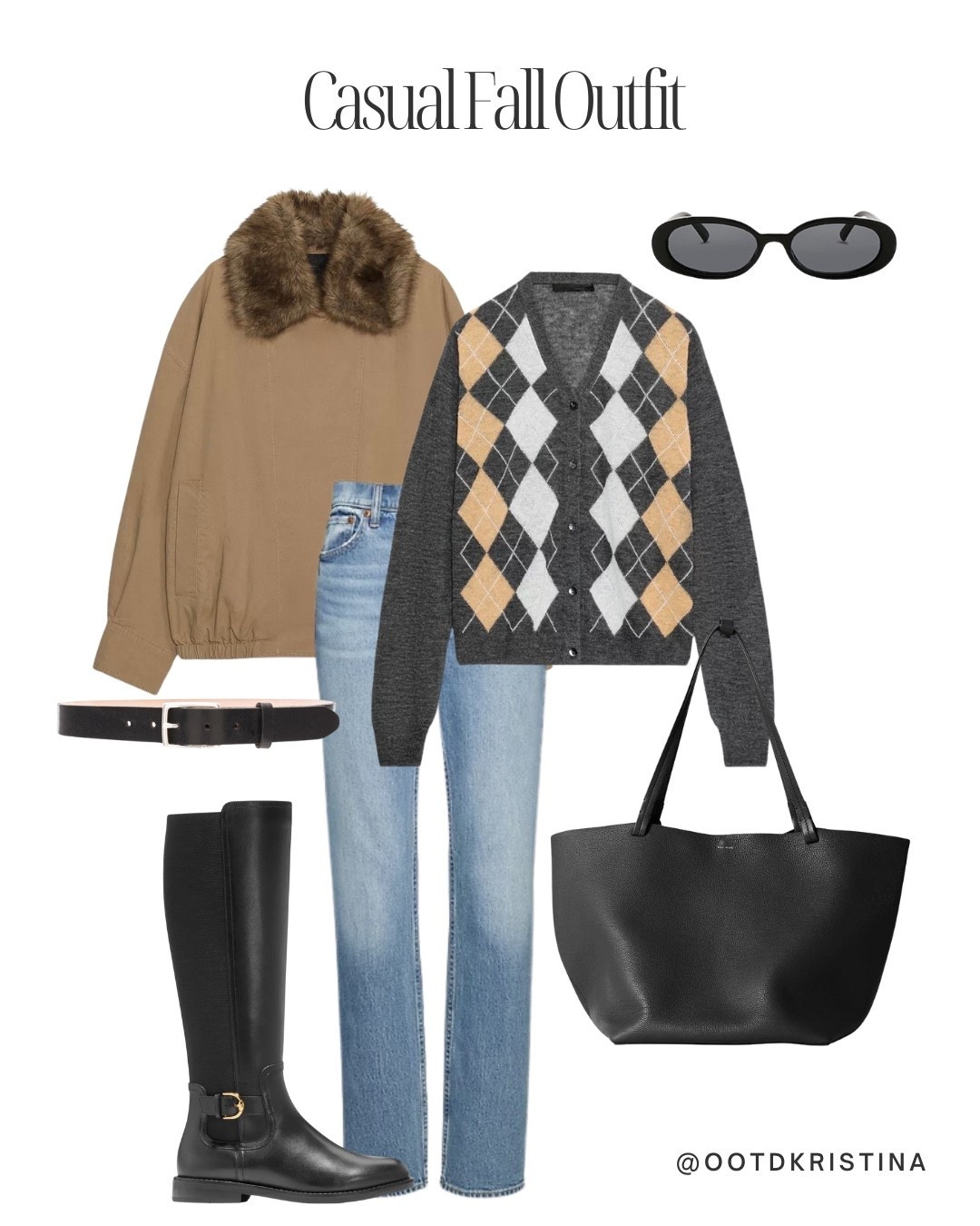 Casual fall outfit 
#falloutfit #jacket #sweater #argylesweater #cardigan #boots #ridingboots #jeans #skinyjeans #straightlegjeans #outfitideas 

#LTKFindsUnder100 #LTKFindsUnder50 #LTKFallSale