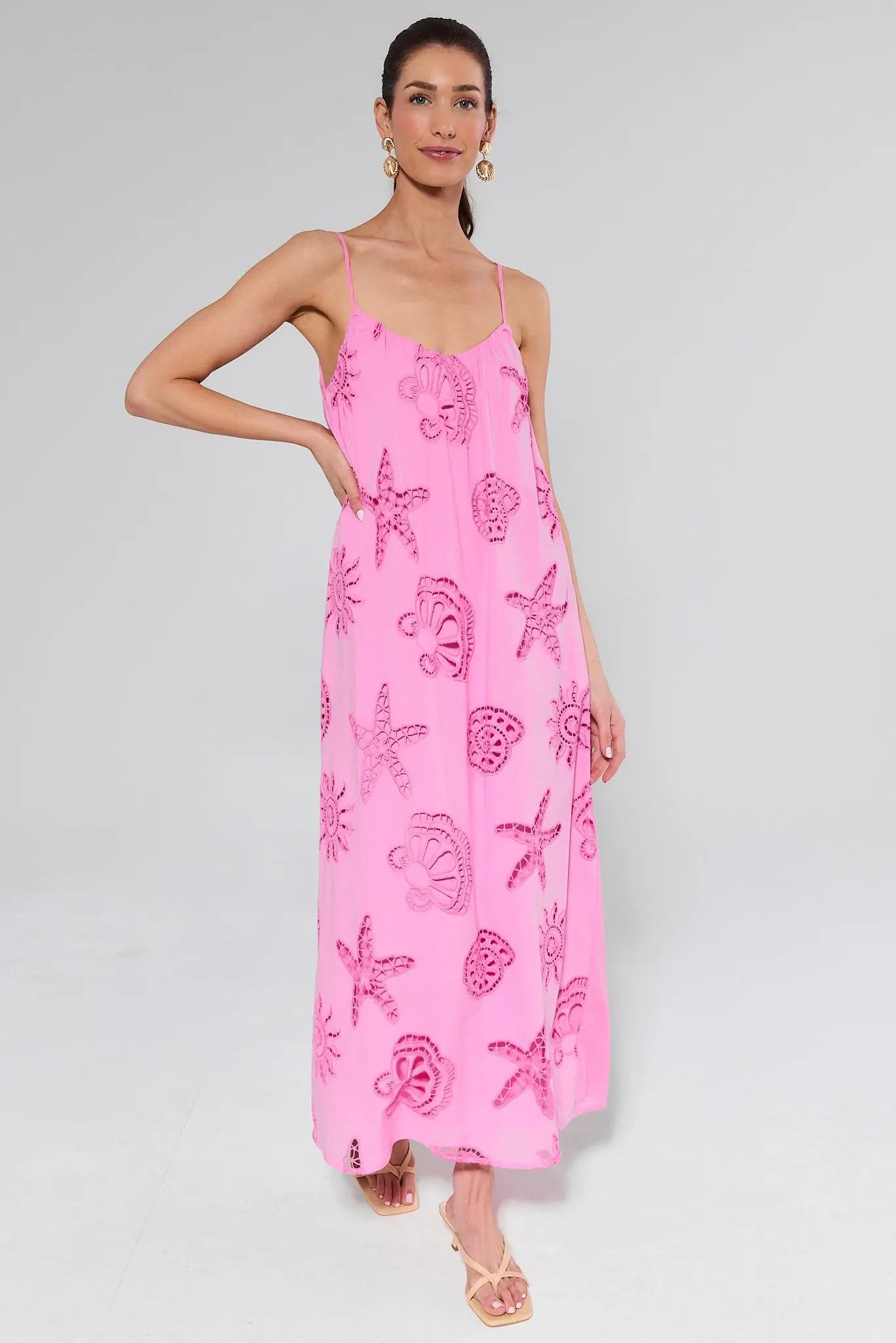 Perla Pink Embroidered Maxi Dress | Avara