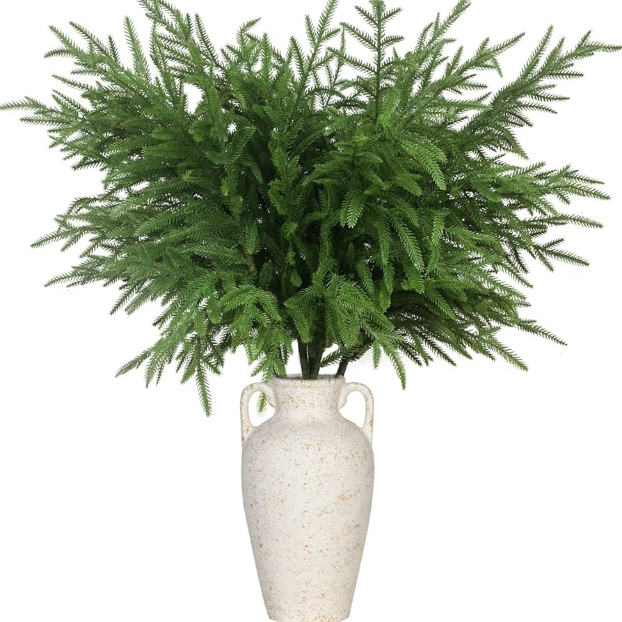 12 Pcs Artificial Norfolk Pine Branches - 30 Inch Faux Christmas Greenery Stems Fake Cedar Pine P... | Amazon (US)