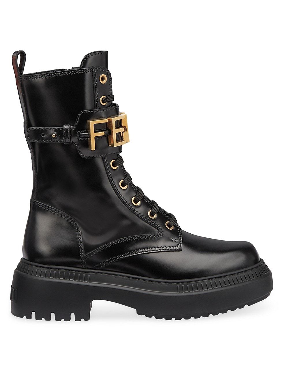Fendi Logo Leather Lug-Sole Combat Boots | Saks Fifth Avenue