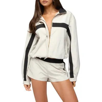 EDIKTED Emrie Striped Nylon Windbreaker Jacket in Stone at Nordstrom, Size Large | Nordstrom