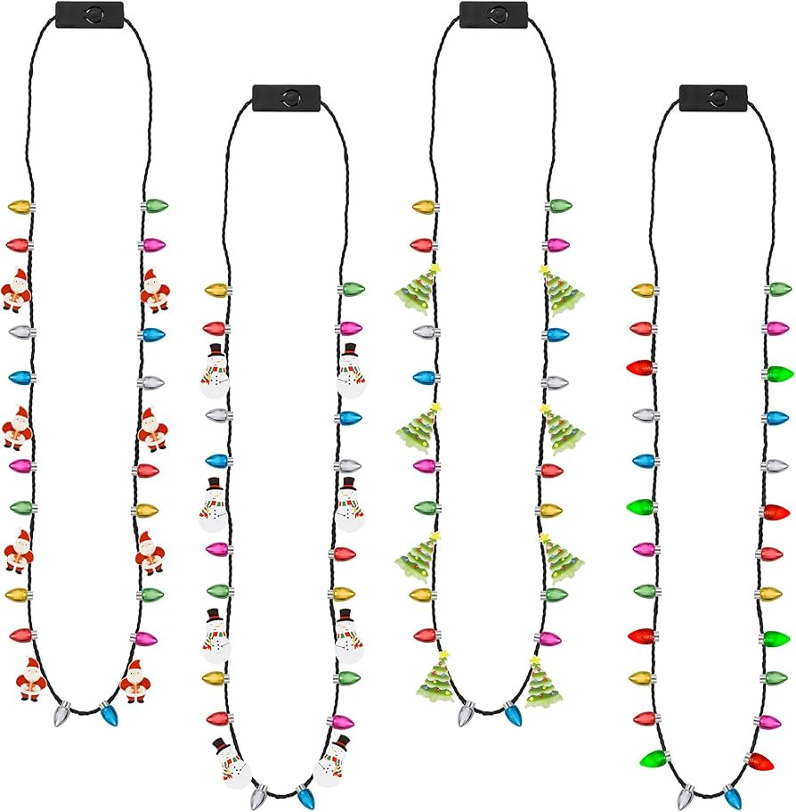 Christmas Necklace, 4Pcs Light Up Christmas Necklace, Glowing Bulb Christmas Tree Santa Candy Can... | Amazon (US)