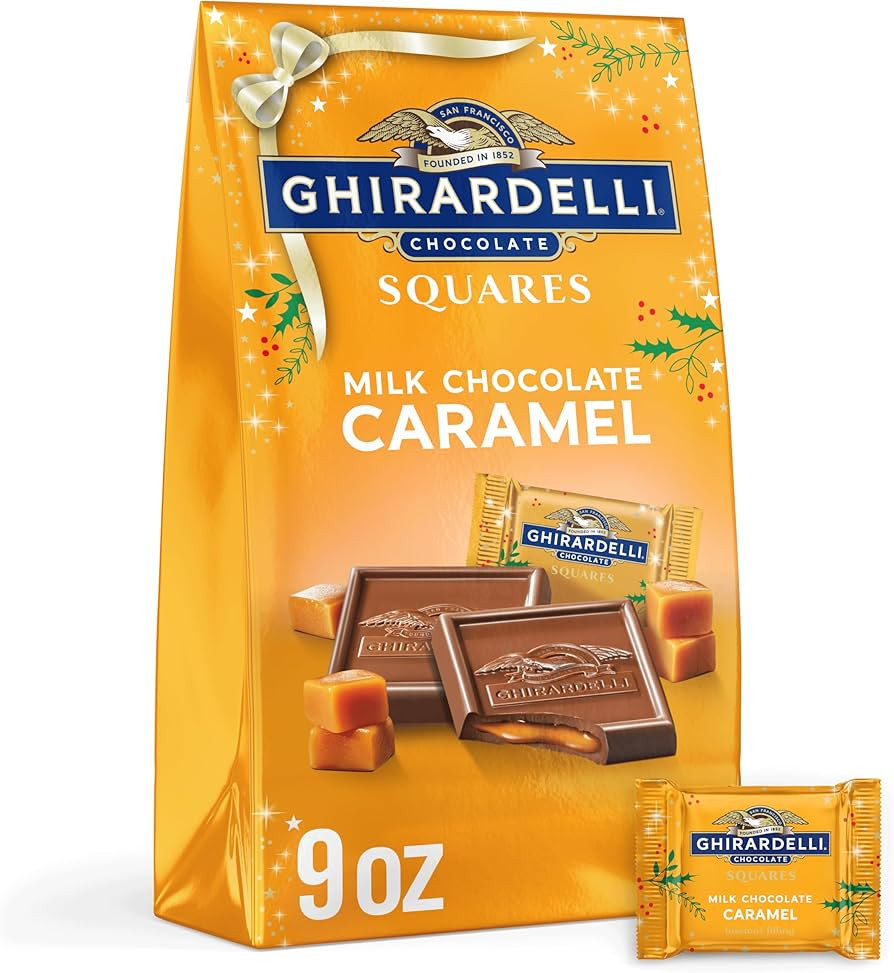 GHIRARDELLI Holiday Milk Chocolate Caramel SQUARES, 9 oz Bag Premium Individually Wrapped Holiday... | Amazon (US)