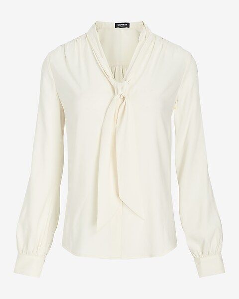 Satin Long Sleeve Tie Neck Portofino Shirt | Express