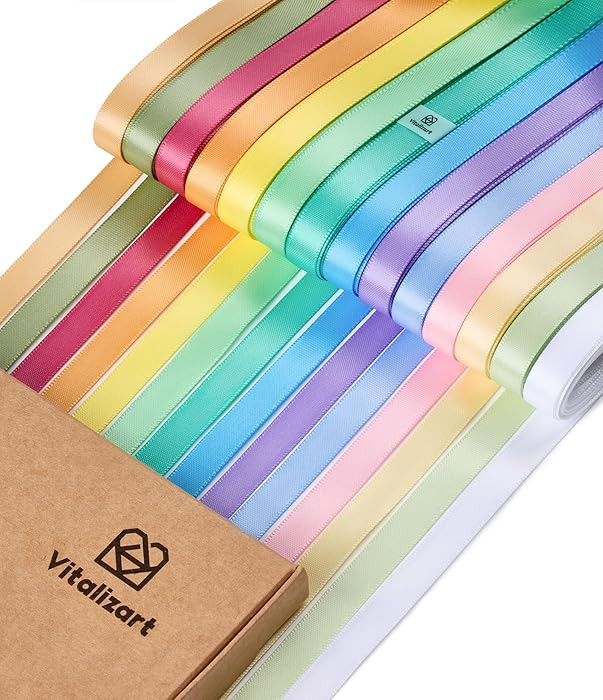 Vitalizart 0,95 cm x 64 m Satinband, 14 Helle Farben x 4,57 m, Doppelseitige Geschenkband für Ge... | Amazon (DE)