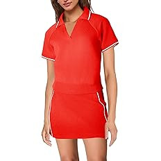SENSERISE Womens Workout Sets 2 Piece Outfits V Neck Short Sleeve Polo Shirt and Tennis Skort Set... | Amazon (US)
