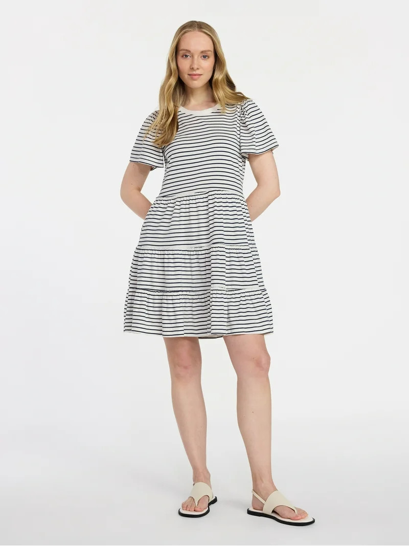 Time and Tru Women's and Women’s Plus Cotton Swing Dress with Short Sleeves, Sizes XS-4X | Walmart (US)