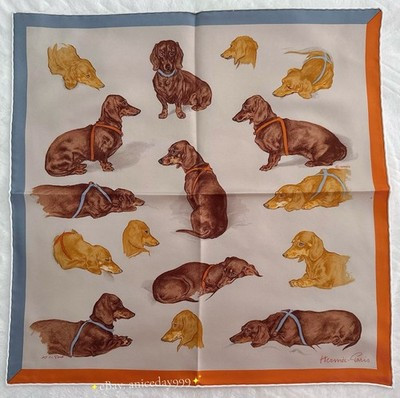 NEW HERMES Carre 45 Les Bassets scarf 45,  Petit Carre Silk Pocket square | eBay US