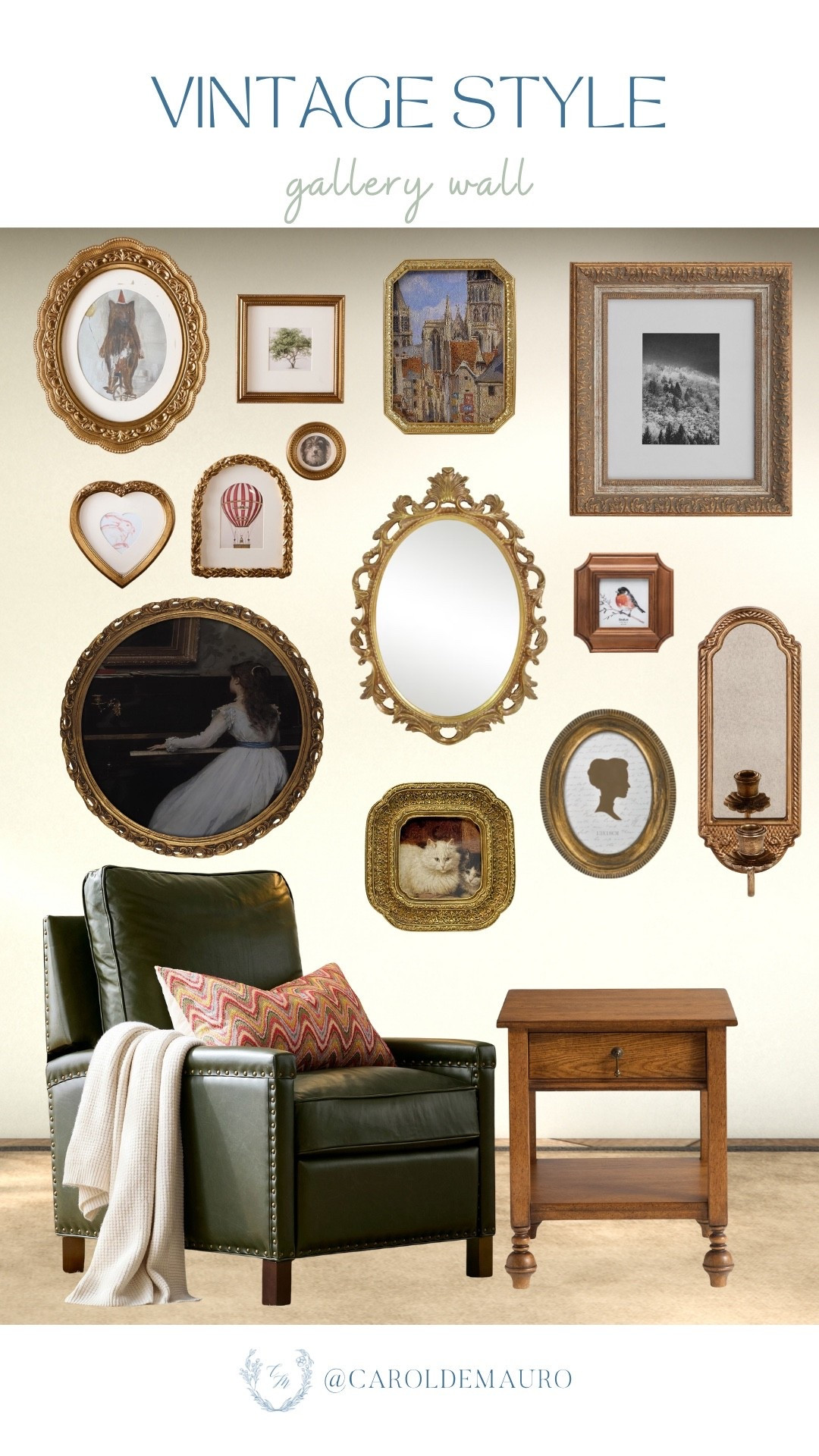 A gallery wall full of gold frames and vintage art is the kind of thing that makes a room feel like it has so much history and character.

vintage style, accent wall, home decor inspo, interior design, classic aesthetic, foyer inspo

#LTKHome #LTKSeasonal #LTKU