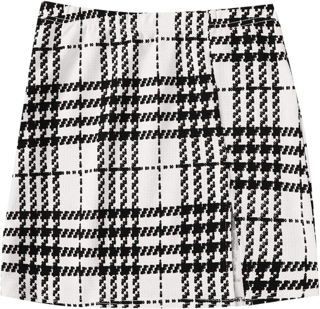 SheIn Women's Basic Stretch Plaid Mini Bodycon A-Line Pencil Skirt | Amazon (US)