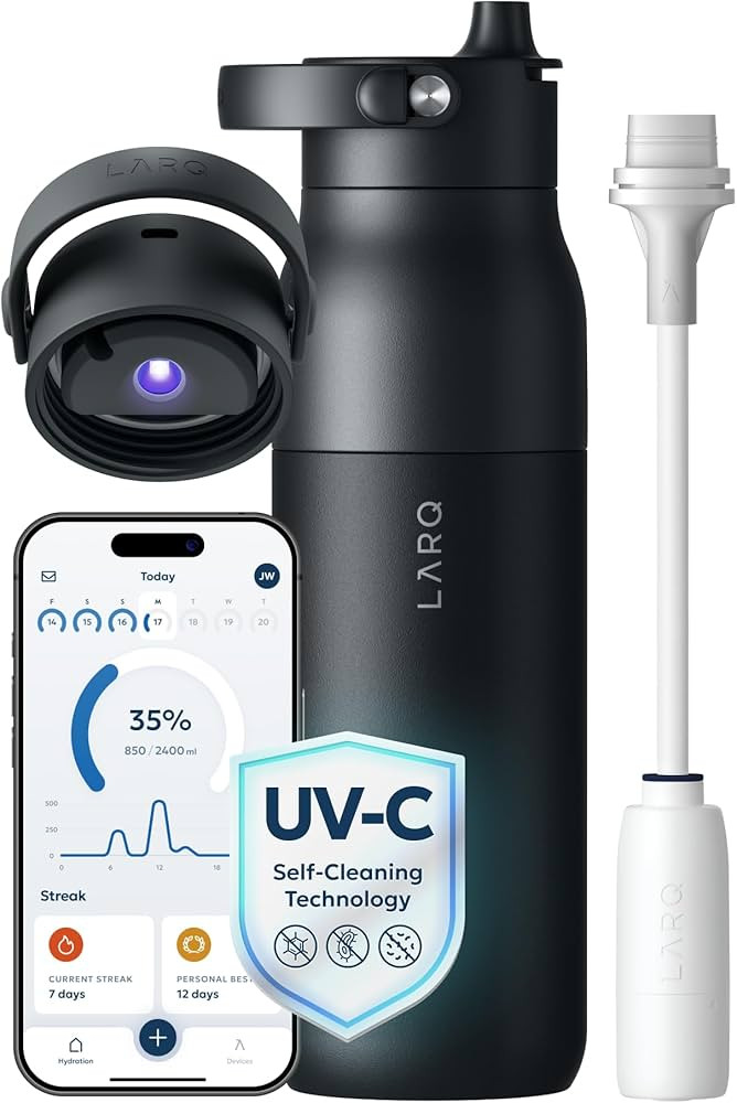 LARQ PureVis 2 Self Cleaning Water Bottle - UV Water Purifier with Filter Straw, Smart App Hydrat... | Amazon (US)
