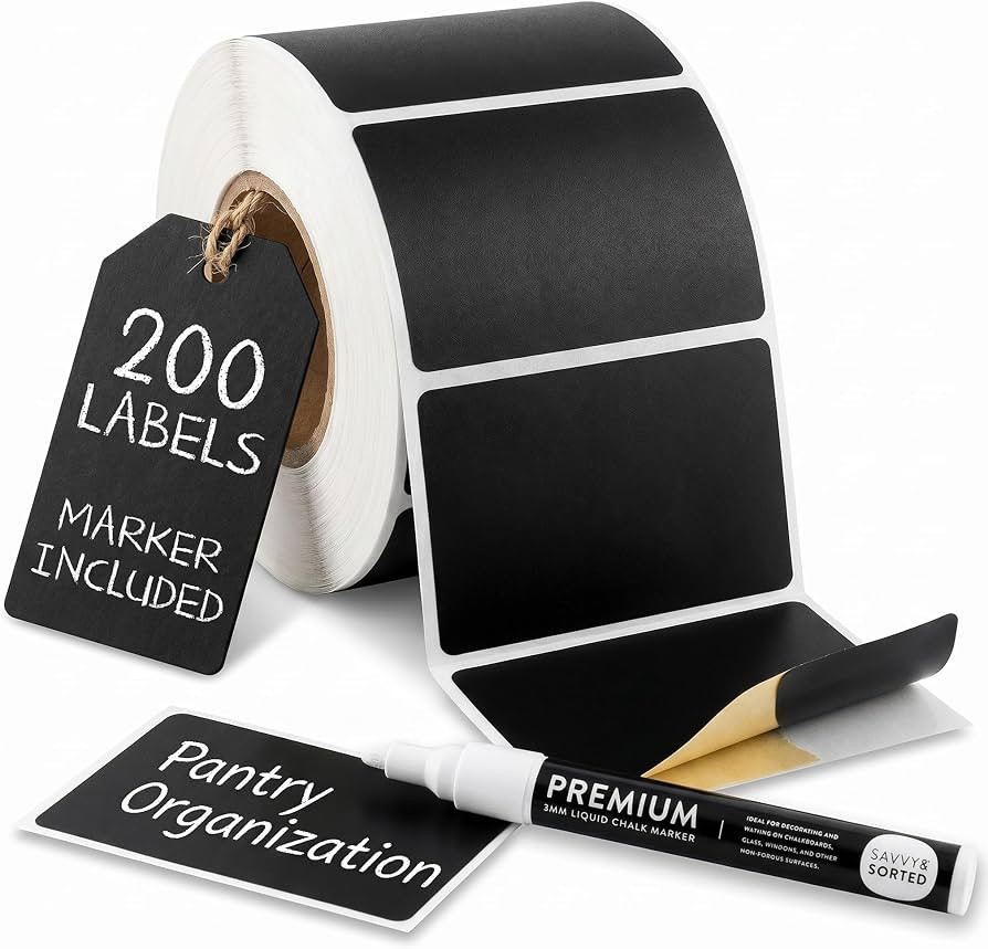 200 Chalkboard Labels for Food Containers, Reusable Black Stickers with Chalk Marker, Removable P... | Amazon (US)