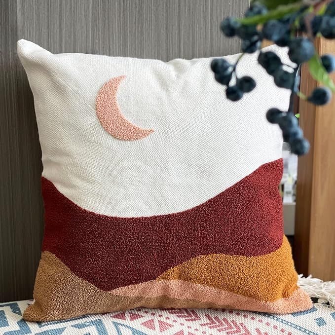 Molili Boho Tufted Throw Pillow Covers, Moon Pillow Covers Mid Century Decorative Bohemia Cushion... | Amazon (US)