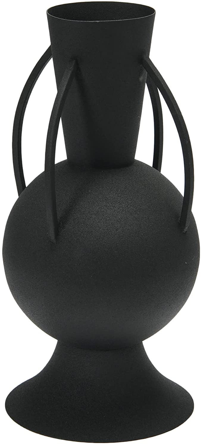 Bloomingville Textured Metal 4 Handles Vase, 7" L x 7" W x 14" H, Black | Amazon (US)
