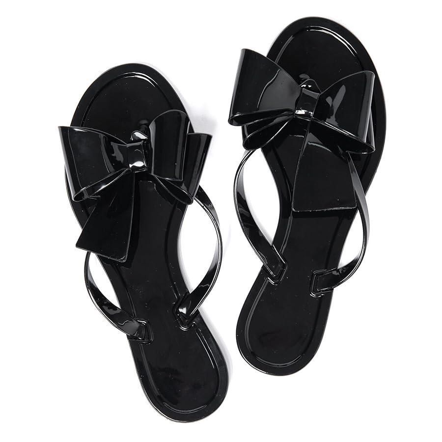 Mtzyoa Women Flip-Flops Flat Sandals Jelly Bow Beach Flat Rivets Rain Cute Dressy Summer Sandals | Amazon (US)
