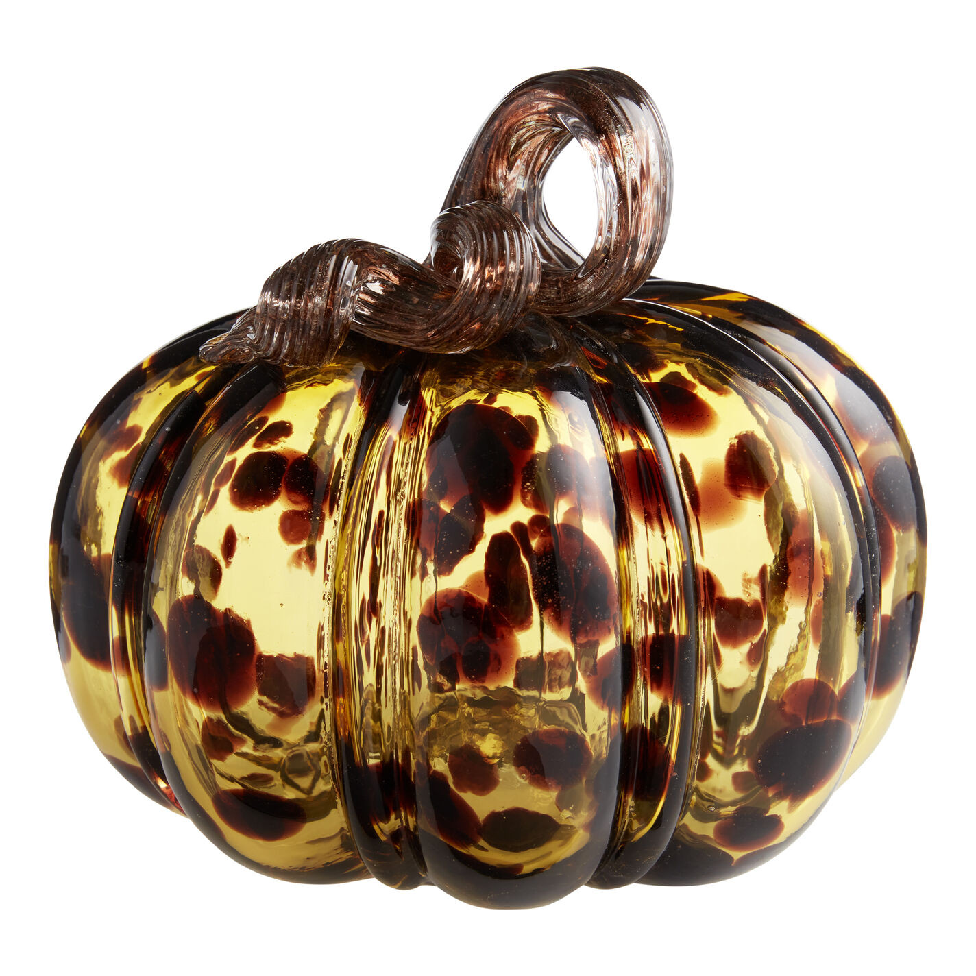 Medium Brown Tortoiseshell Blown Glass Pumpkin Décor | World Market
