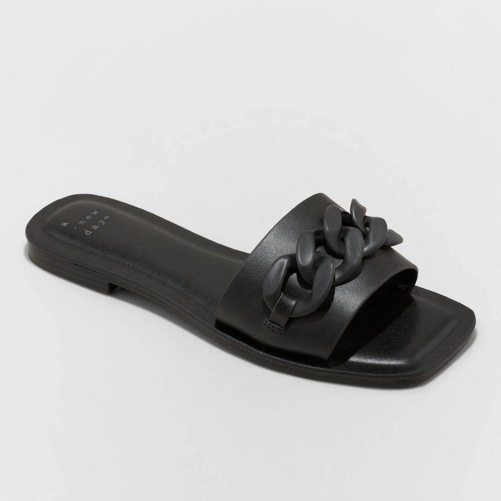Women's Viv Wide Width Chain Slide Sandals - A New Day Black 7.5W | Target