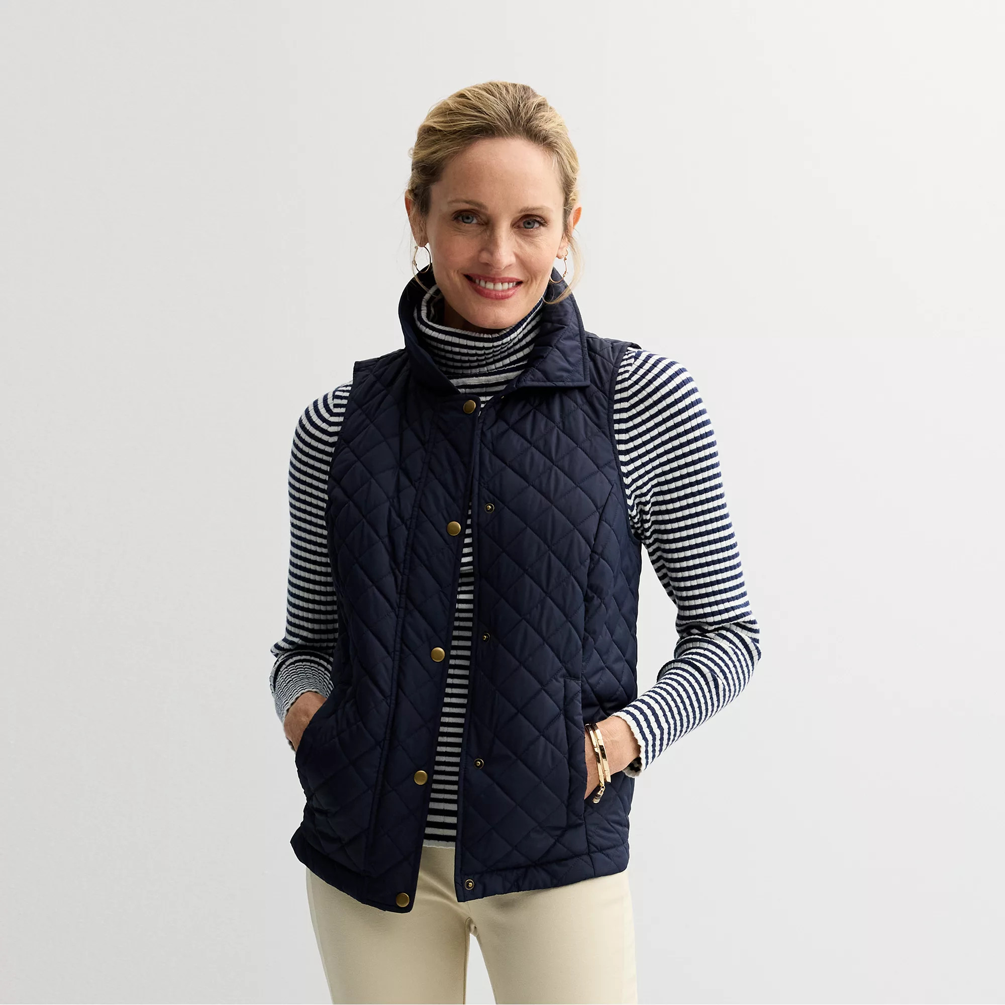 Women's Croft & Barrow® Quilted Snap Vest | Kohl's