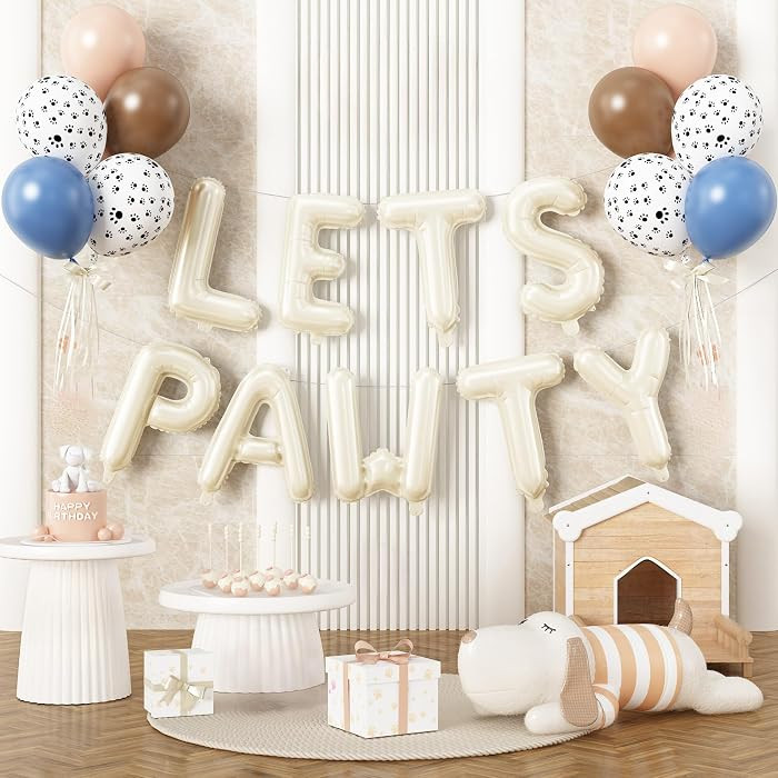 Paready Lets Pawty Dog Balloons Set, 19 Pcs 16 Inch Cream Lets Pawty Foil Balloons Banner, Blue B... | Amazon (US)