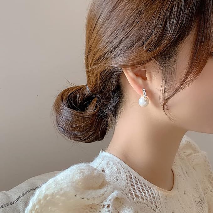 RITACH Pearl Earrings for Women 925 Sterling Silver White Gold Dangle Drop Earrings 5A Cubic Zirc... | Amazon (US)