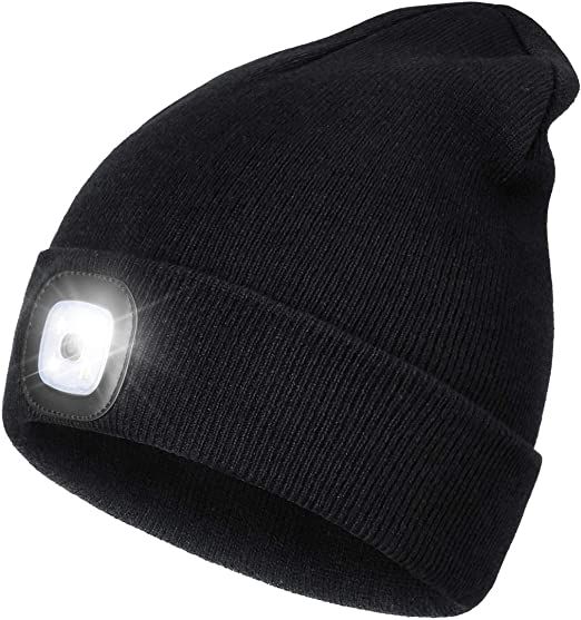 LED Beanie with Light,Unisex USB Rechargeable Hands Free 4 LED Headlamp Cap Winter Knitted Night ... | Amazon (US)
