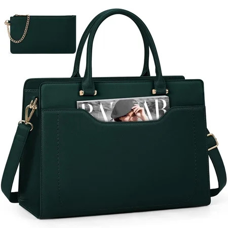 Laptop Bag for Women 15.6 inch Laptop Tote Bag Waterproof Leather Work Bag Lightweight Laptop Briefcase Professional Women Business Office Bag Travel Handbag Shoulder Bag Dark Green C33 | Walmart (US)