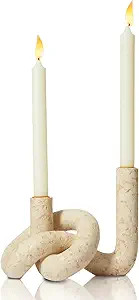 DN DECONATION Knot Shaped Taper Candle Holders - Travertine Resin Candlestick Holders, Candle Sti... | Amazon (US)