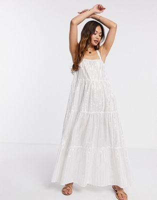 ASOS DESIGN tiered maxi dress in metallic stripe in white | ASOS | ASOS (Global)