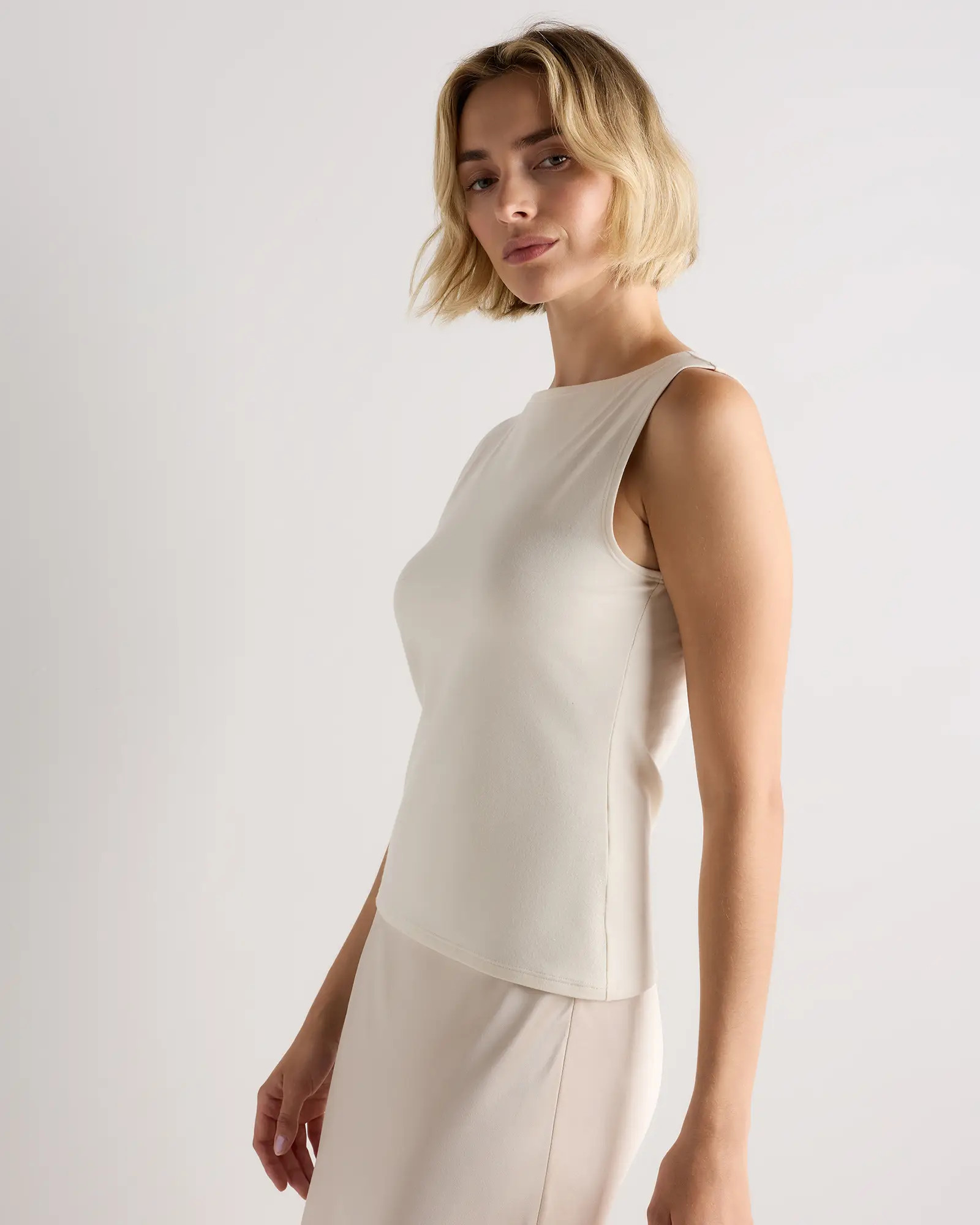 Stretch Cotton Jersey Boat Neck Tank | Quince