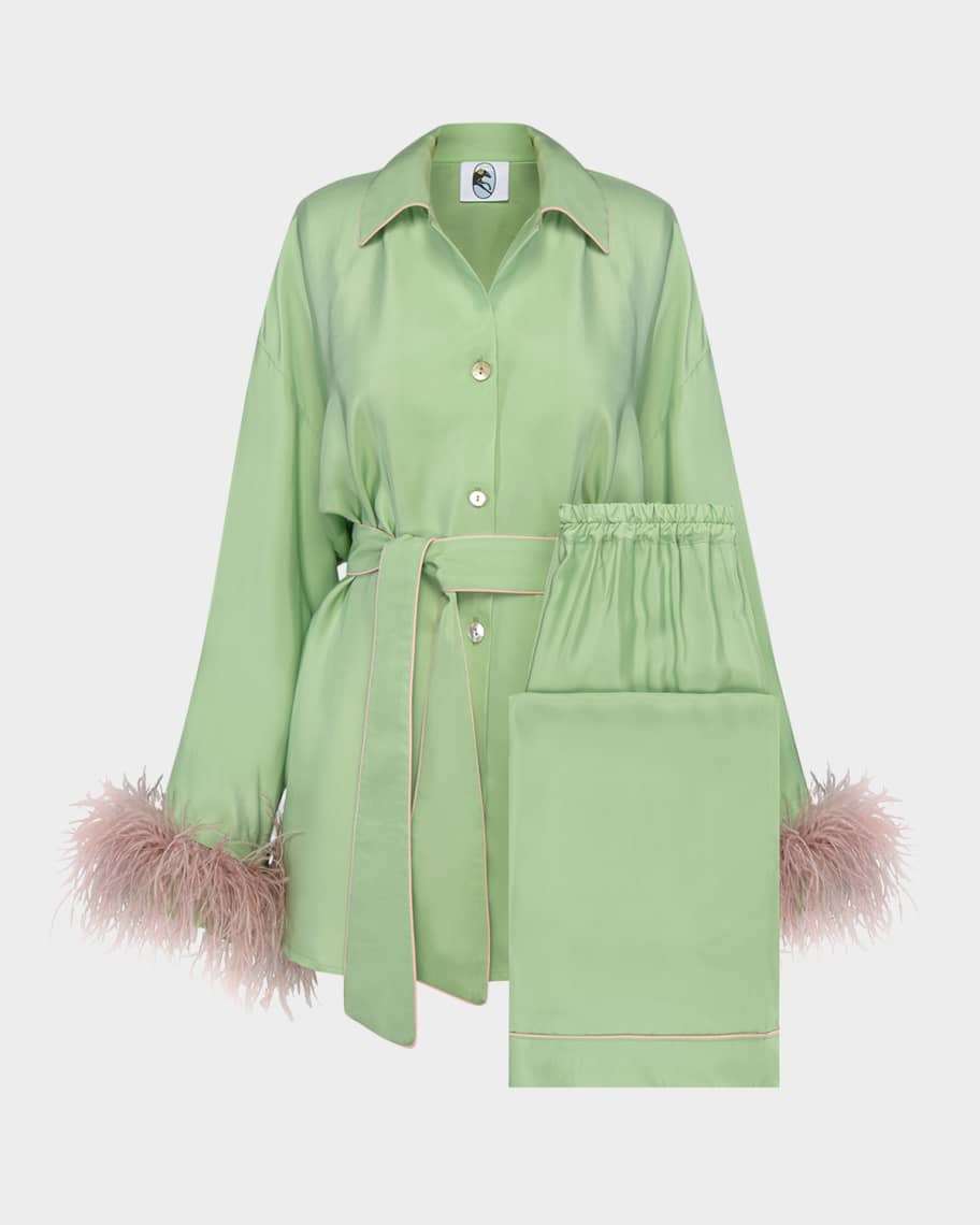 Miss Cat Feather-Trim Pajama Set | Neiman Marcus