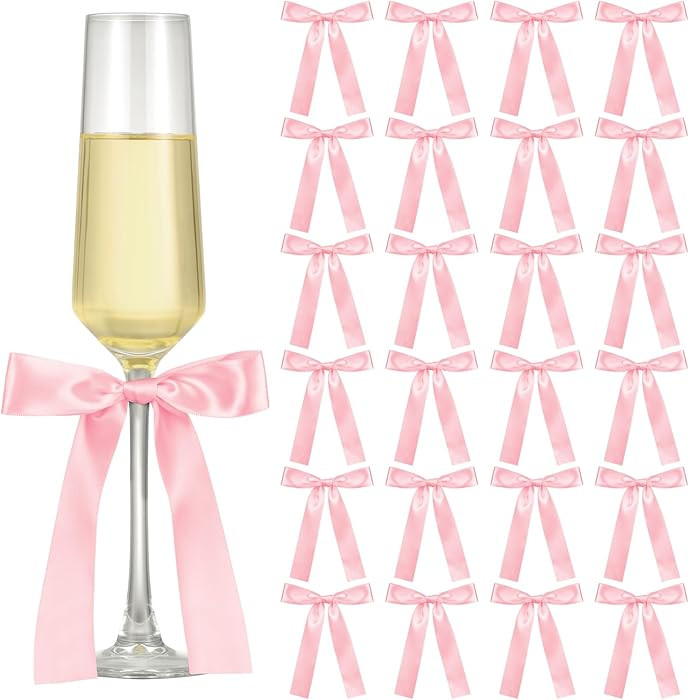 24 Pack Bows for Wine Glass Candle Holder 6.7 x 4 Inch Bow Candlestick Champagne Glass Ribbon Sel... | Amazon (US)