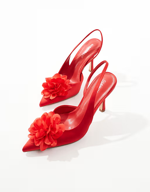 Glamorous slingback heeled shoes with flower in red | ASOS (Global)