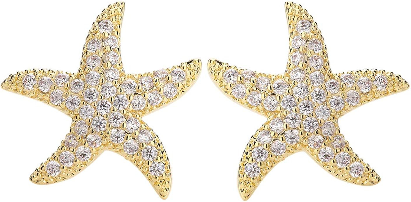 Starfish Stud Earrings for Women - CZ Pave Starfish Stud Earrings for Girls - Charm Starfish Earr... | Amazon (US)