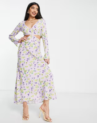 ASOS DESIGN cut out side maxi dress in lilac floral print | ASOS (Global)