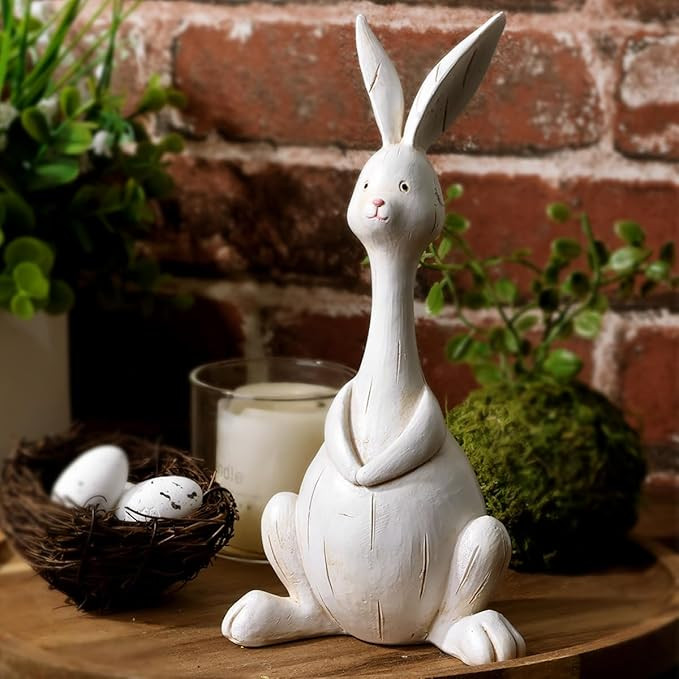 Easter Decorations Bunny Decor: White Resin Rustic Rabbit Figurine with Long Neck Big Belly, Vint... | Amazon (US)