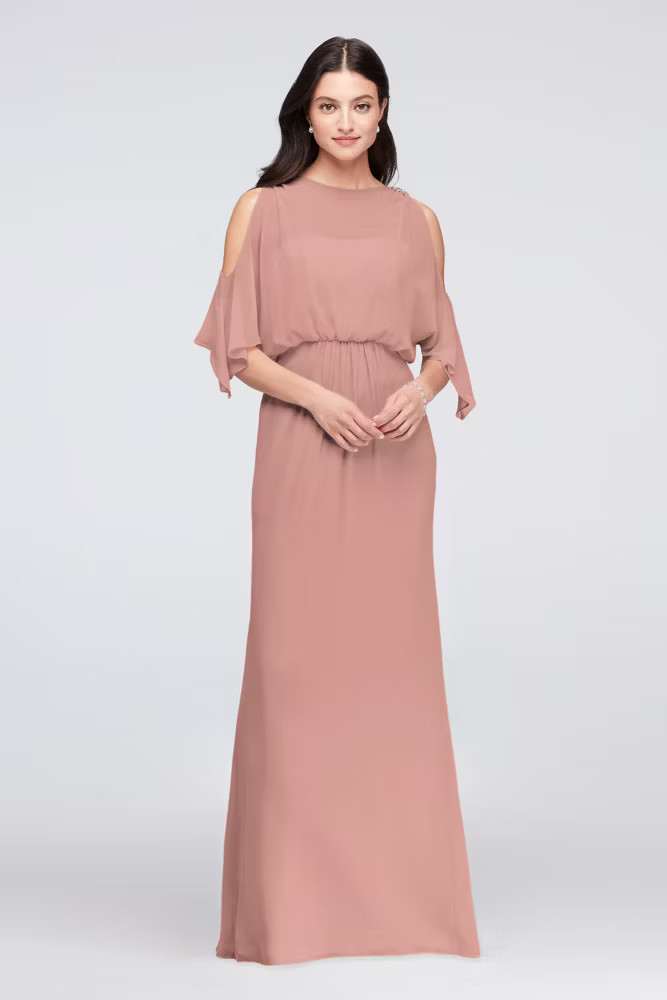 Cold-Shoulder Blouson Chiffon Bridesmaid Dress Style F19712 | Davids Bridal