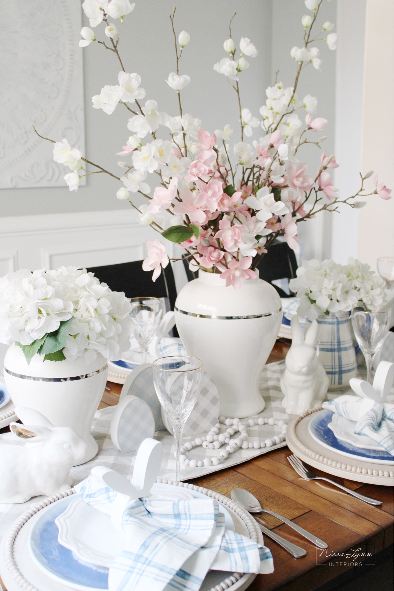 The sunlight was perfect for shooting this charming, blue and white Easter tablescape. 💙 I paired plaid cloth napkins with blue rimmed plates, and accented them with wooden chargers. 

#LTKfamily #LTKSeasonal #LTKhome