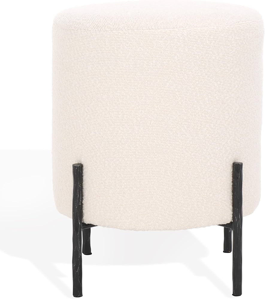 SAFAVIEH Couture Collection Jessa Ivory/Black Boucle Round Ottoman (Fully Assembled) | Amazon (US)