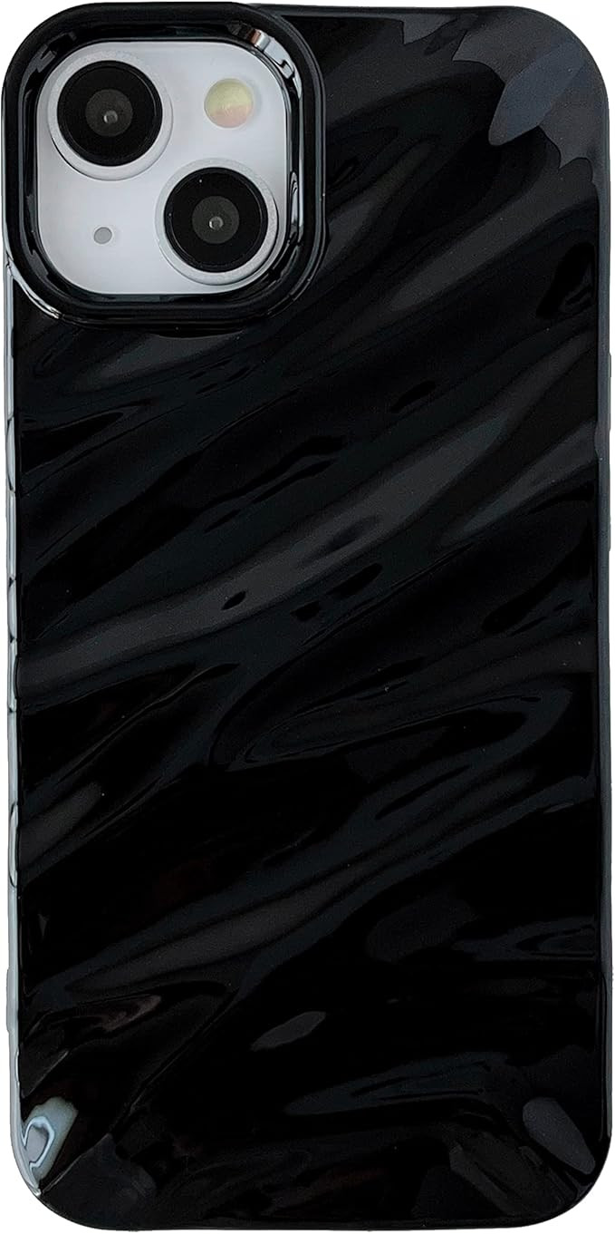 Caseative Water Ripple Pattern Curly Wave Shape Soft Compatible with iPhone Case (iPhone 14,Black... | Amazon (US)