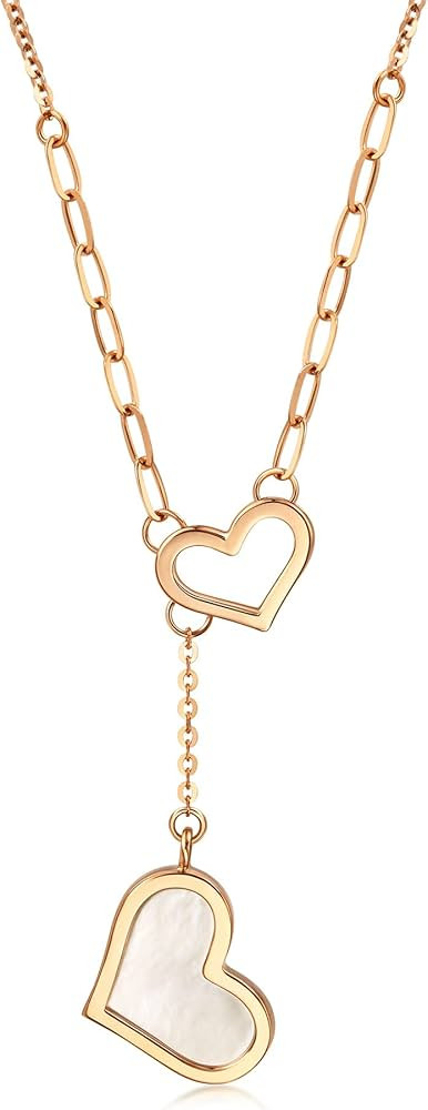 CHOW SANG SANG 18K Rose Gold & Mother of Pearl Double Love Hearts Necklace for Women 92779N | 18.... | Amazon (US)