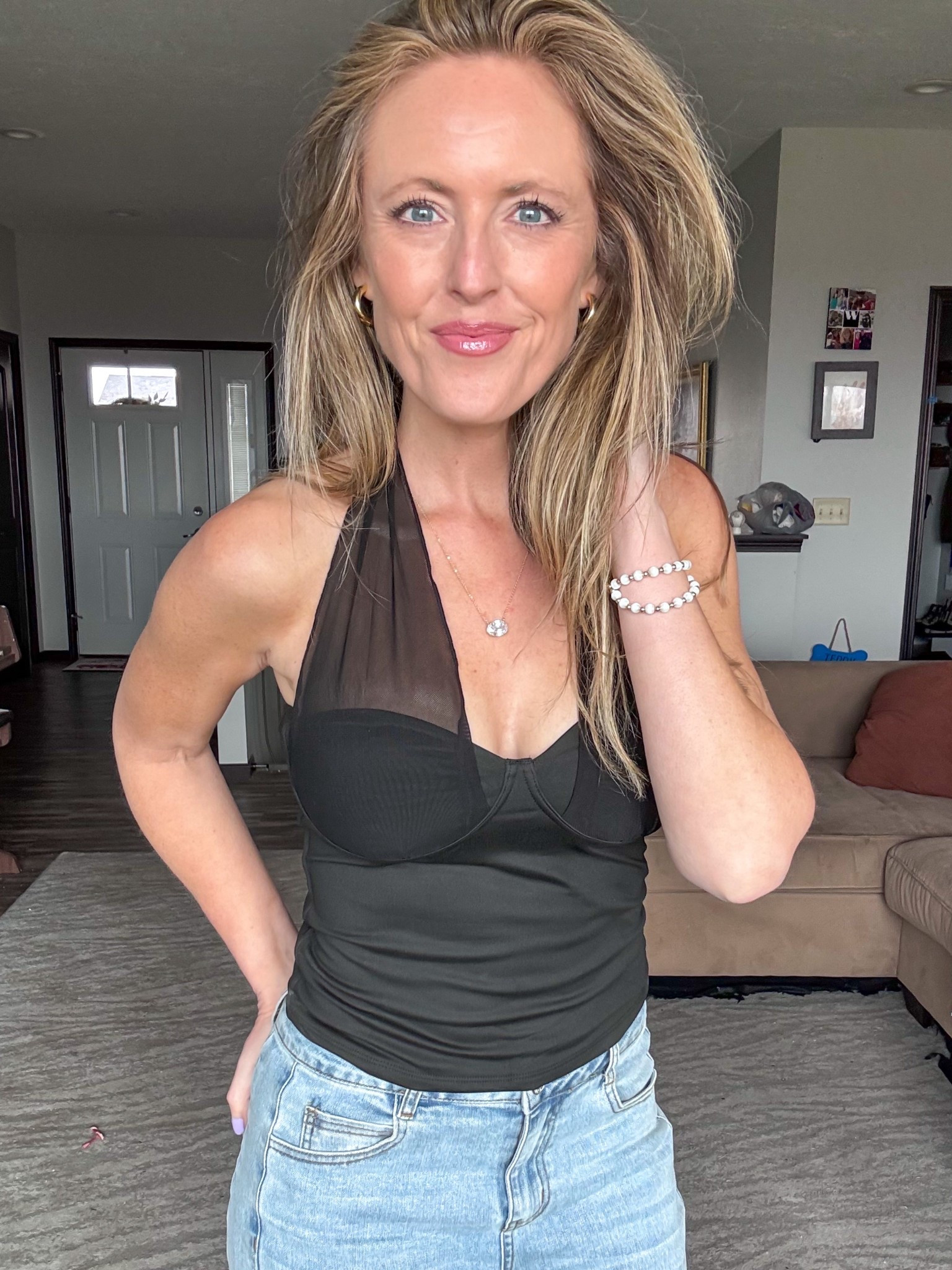 This black halter top is so cute! 🖤 I love the mesh straps! Wearing a small.

As an Amazon Influencer I earn commission on qualifying purchases.

Spring fashion 2026, date night top, halter top, mesh halter, black top, cute tops, girls night out outfit inspiration 

#LTKMidsize #LTKootd
